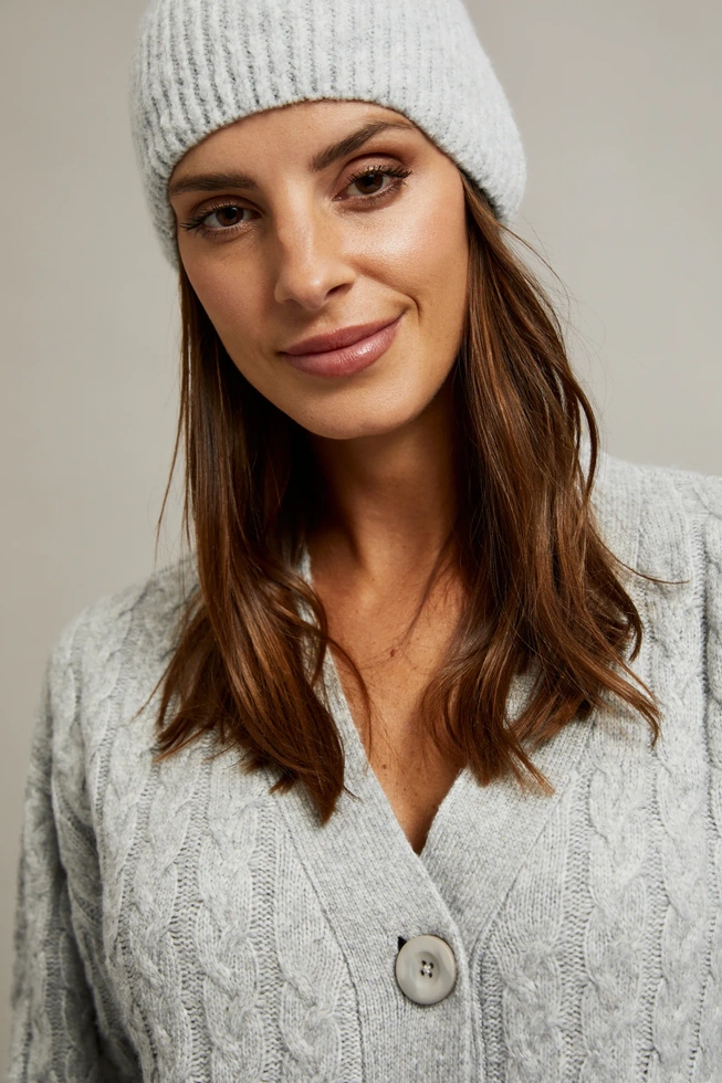 Kardigan z ozdobnym splotem szary