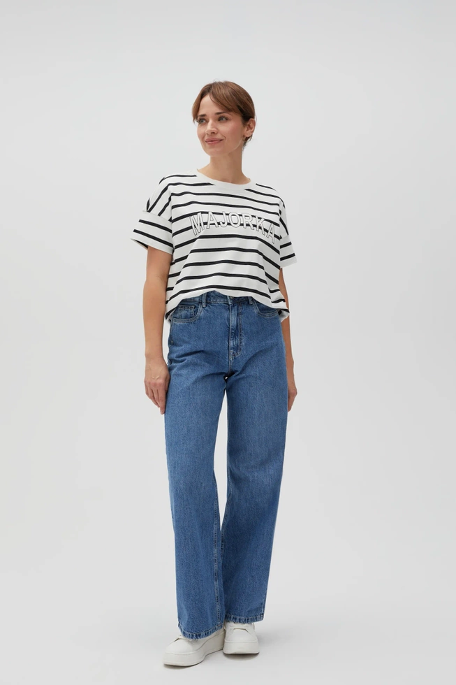 Gładkie jeasny z szerokimi nogawkami niebieskie