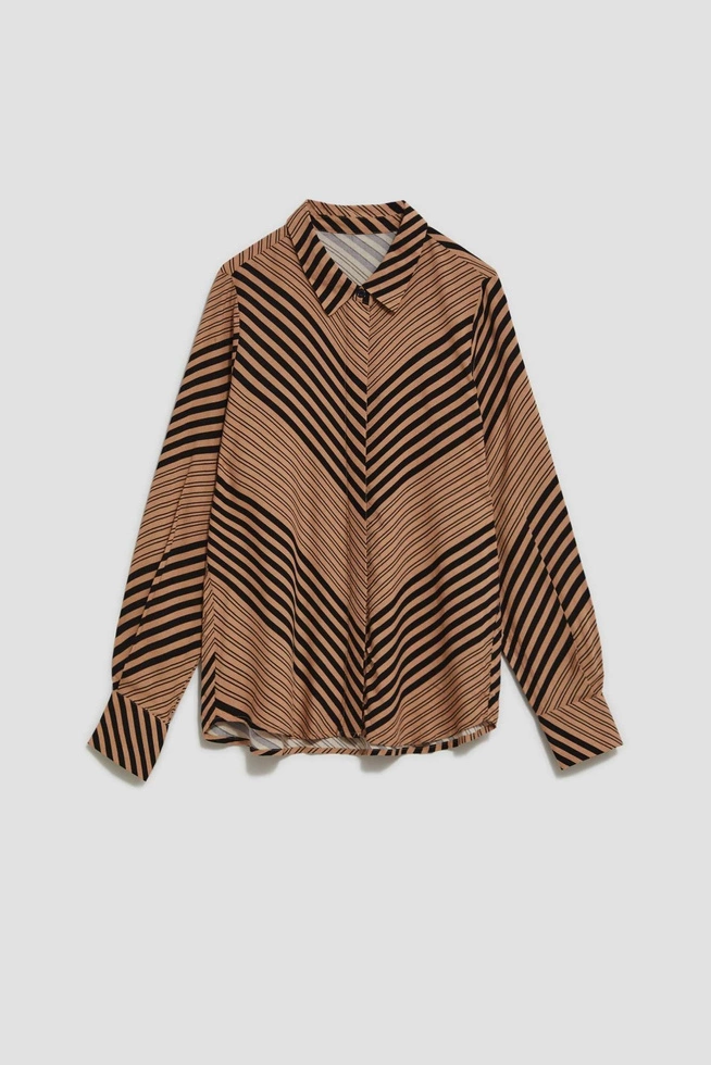 Koszula w paski ciemnobeżowa