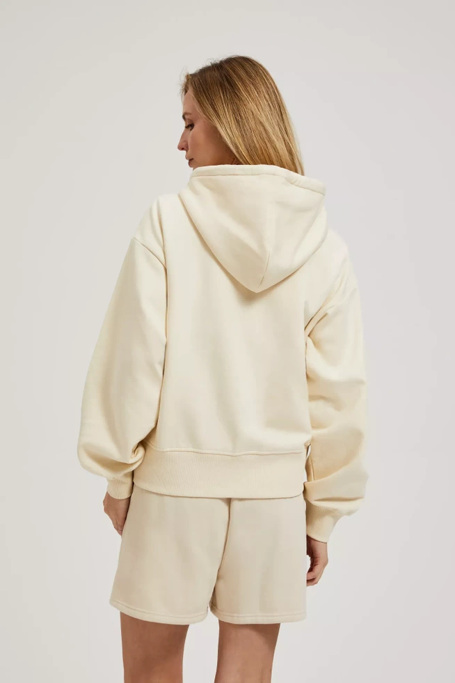 Rozpinana bluza z kapturem i bufiastymi rękawami beżowa