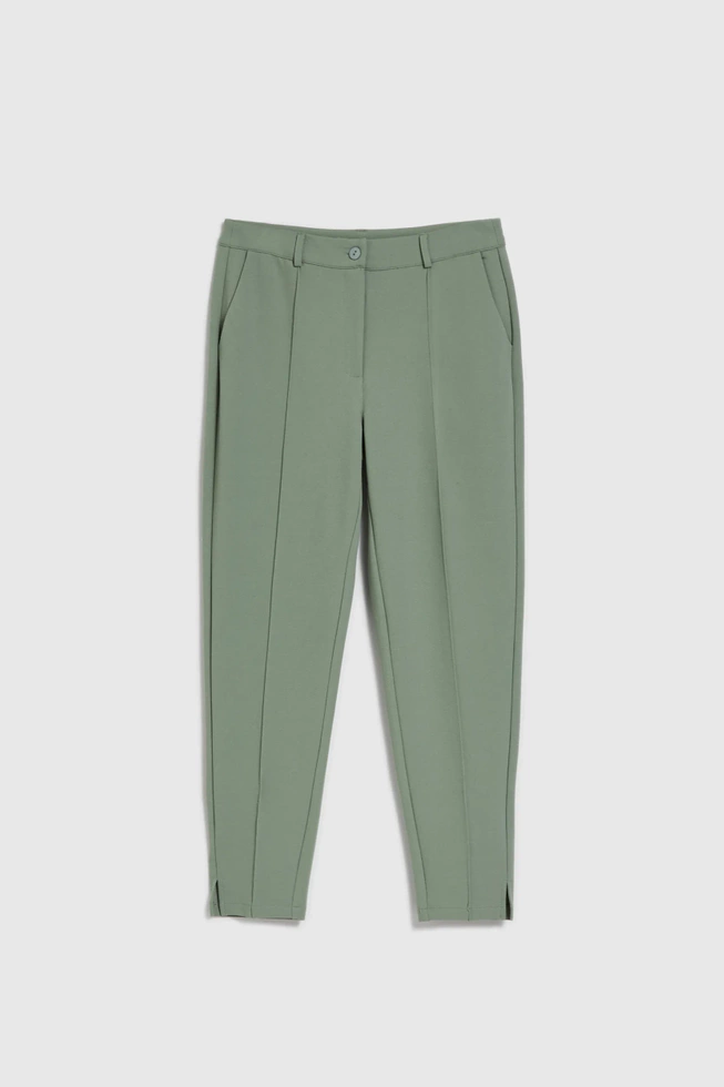 Spodnie z nogawkami w kant oliwkowe