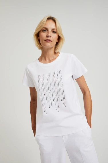 Bluzka z okrągłym dekoltem i aplikacją biała