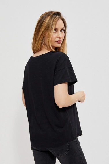 Bluzka z ażurowym dekoltem i krótkimi rękawami czarna