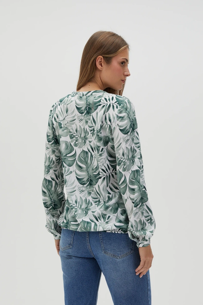 Wiskozowa koszula z tropikalnym wzorem oliwkowa