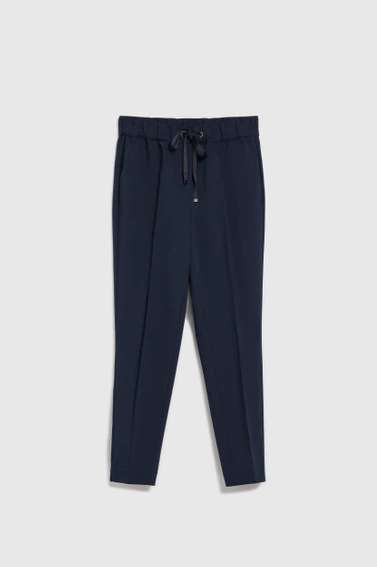 Spodnie z prostą nogawką i wiązaniem w pasie granatowe