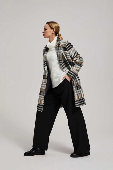 Dwurzędowy płaszcz w kratę