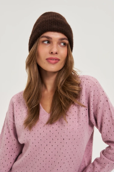 Czapka z dodatkiem wełny brązowa