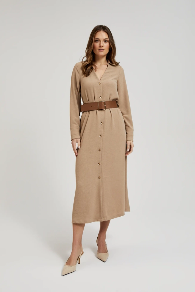 Sukienka midi z szerokim paskiem beżowa