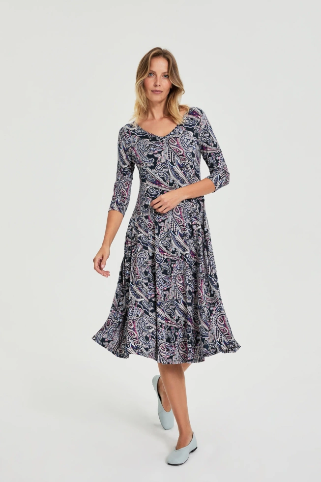 Sukienka we wzór paisley granatowa