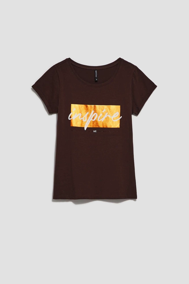 T-shirt z napisem ciemnbrązowy