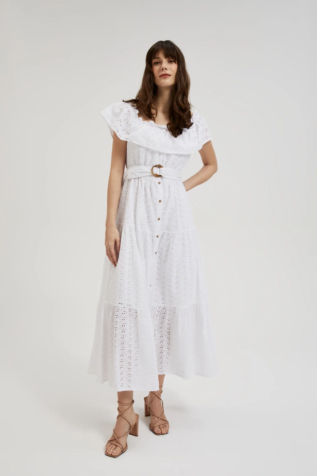 Letnia sukienka midi z paskiem biała