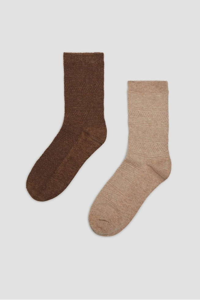 2 pack bawełnianych skarpet brązowy, beżowy