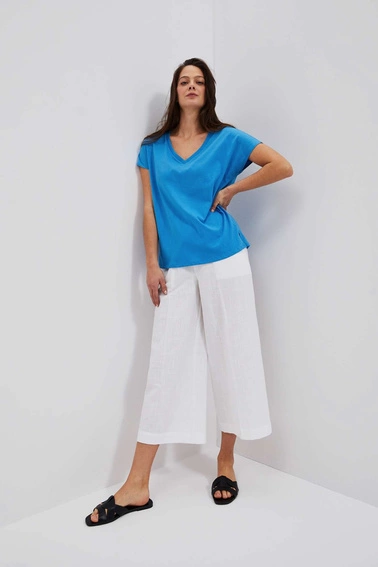 Bawełniana bluzka z dekoltem w serek lazurowa