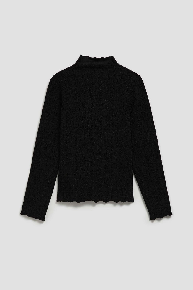 Bluzka z półgolfem ozdobiona metaliczną nitką czarna