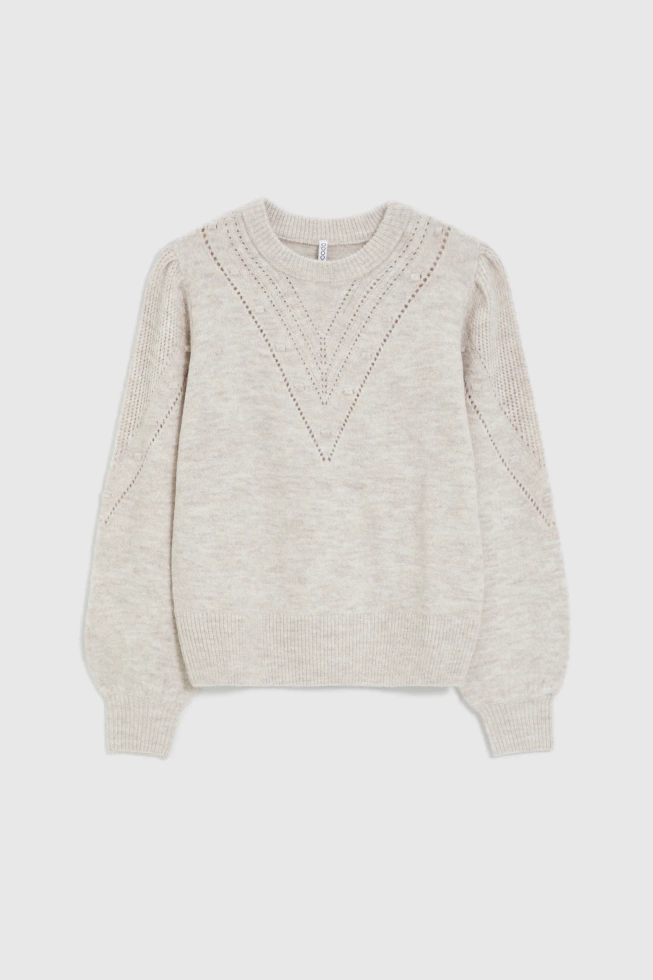 Sweter z bufiastymi rękawami beżowy