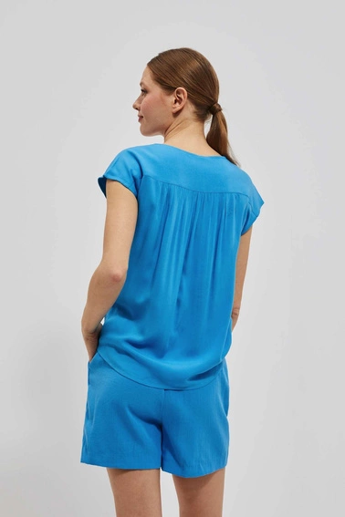 Koszulowa bluzka z wiązaniem lazurowa