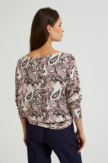 Wzorzysty sweter z długimi rękawami beżowy