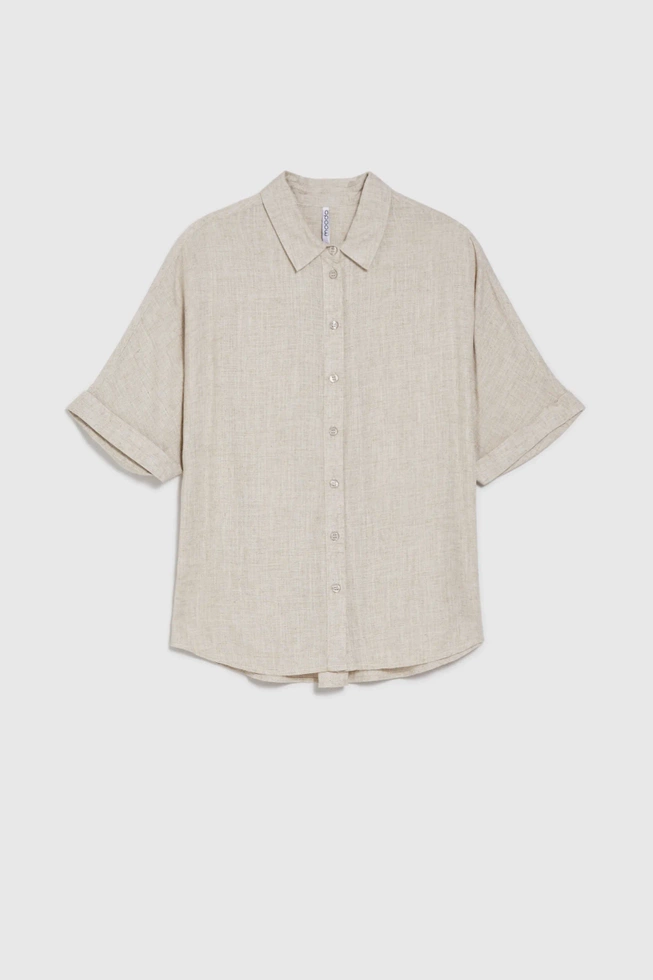 Koszula z bawełny i lnu beżowa