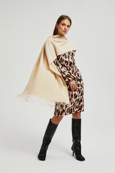 Gładki szalik z frędzlami beżowy