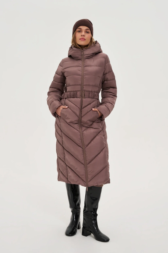 Kurtka z paskiem brązowa