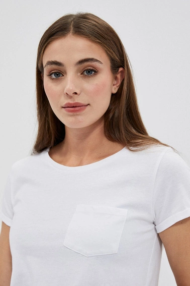 Bawełniany t-shirt z kieszkonką biały