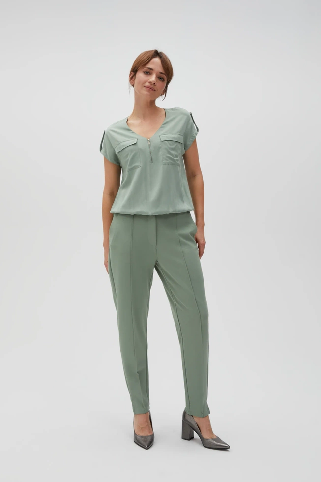 Wiskozowa koszula z dekoltem w serek oliwkowa