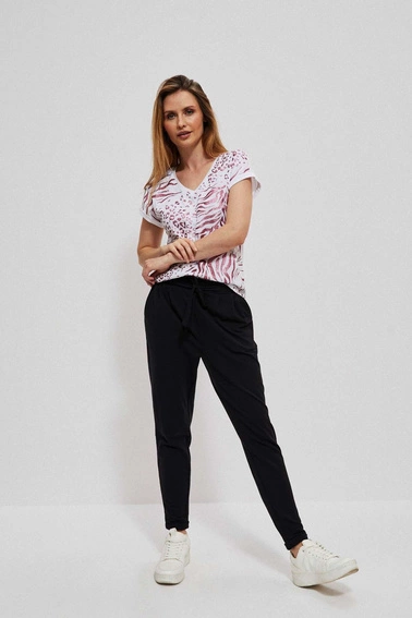 Bawełniana bluzka z błyszczącym nadrukiem biała