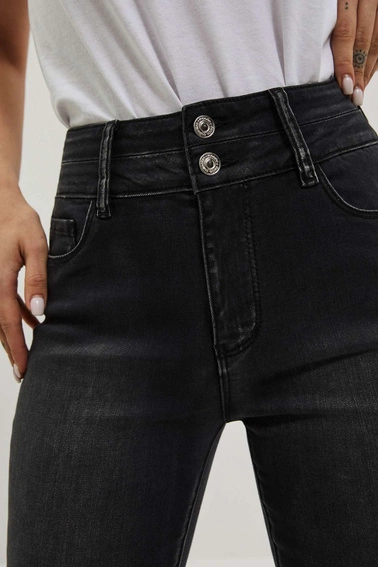 Jeansy skinny z podwójnym guzikiem grafitowe