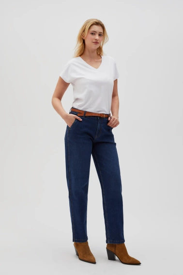 Jeansy z prostymi nogawkami i z paskiem niebieskie