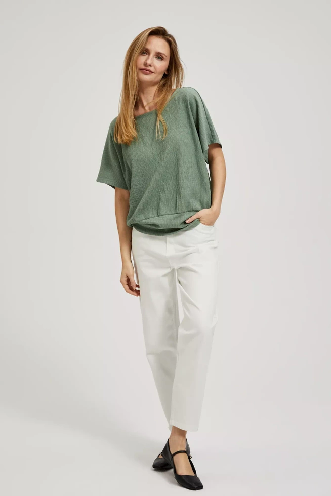 Gładka bluzka z okrągłym dekoltem oliwkowa