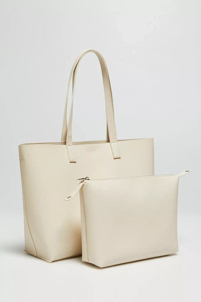 Torba shopper na długich paskach beżowa