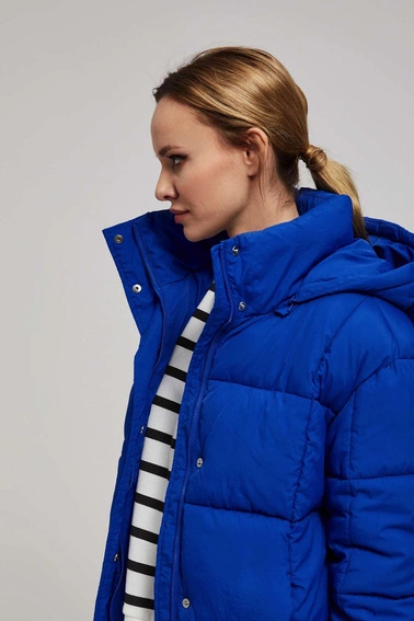 Krótka pikowana kurtka z kapturem ciemnoniebieska