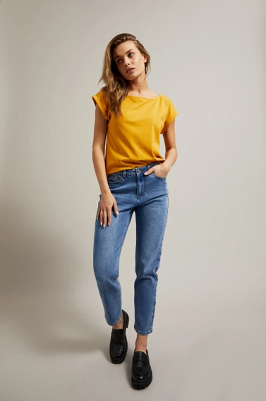 Gładkie jeansy boyfriend niebieskie