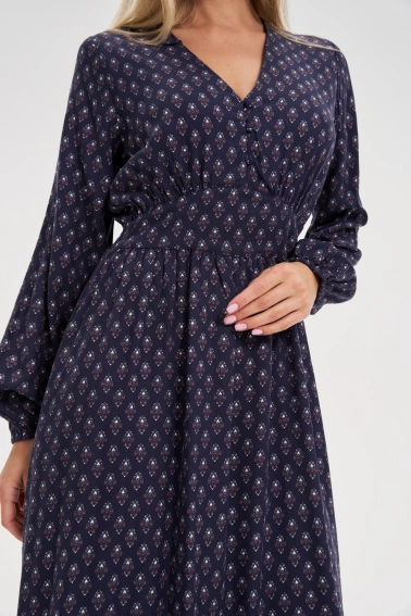 Sukienka midi z bufiastymi rękawami granatowa