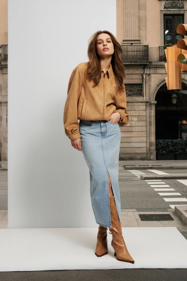 Kurtka z imitacji zamszu beżowa