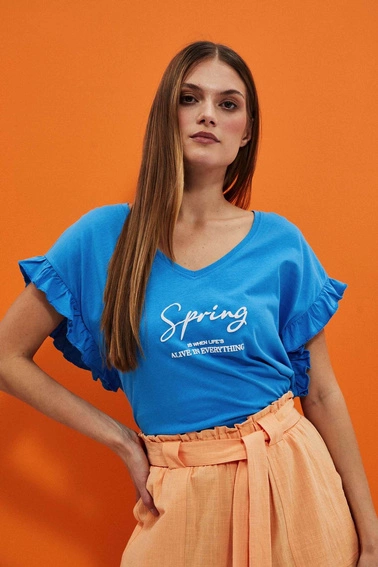 Bluzka z napisem i falbaną na rękawie