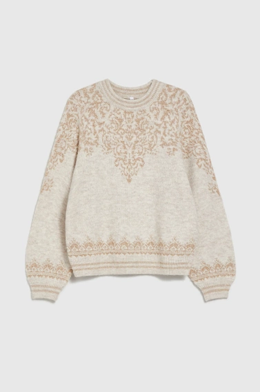 Sweter ozdobiony błyszczącą nitką beżowy