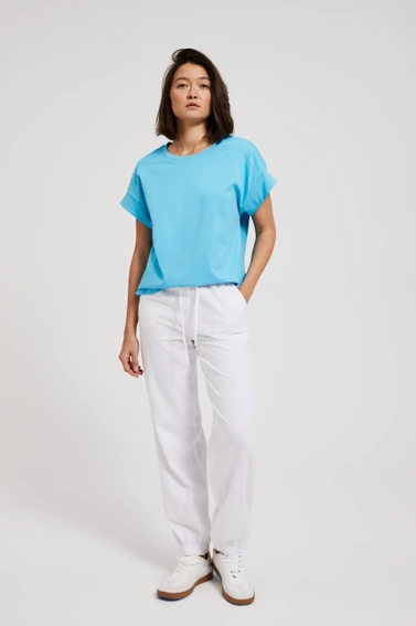 Gładka bluzka z okrągłym dekoltem turkusowa