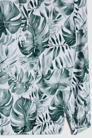 Wiskozowa koszula z tropikalnym wzorem oliwkowa