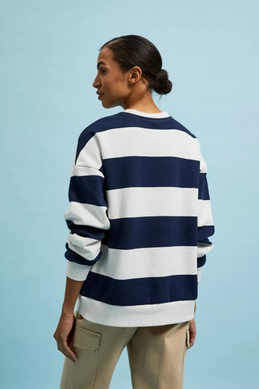 Bluza wkładana przez głowę w szerokie pasy granatowa