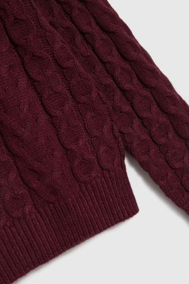 Sweter z ozdobym splotem burgundowy 