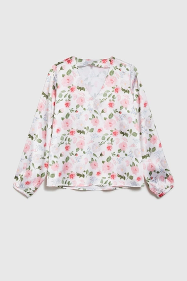 Koszula w kwiaty z dekoltem w serek biała