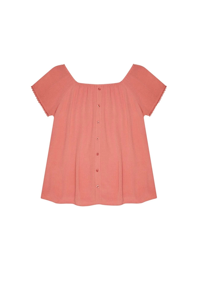 Gładka bluzka koszulowa z wiskozy ceglasta