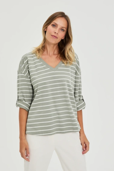 Bluza w paski oliwkowa