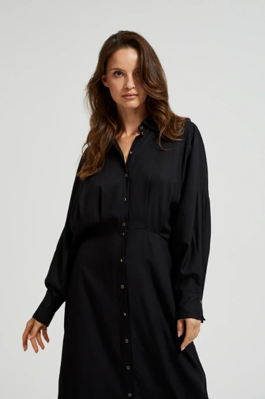 Sukienka midi z ozdobnymi guzikami i kołnierzykiem czarna 