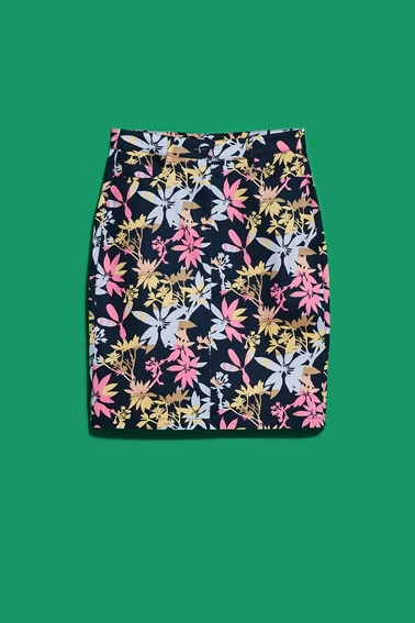 Spódnica z roślinnym printem ciemnbrązowa