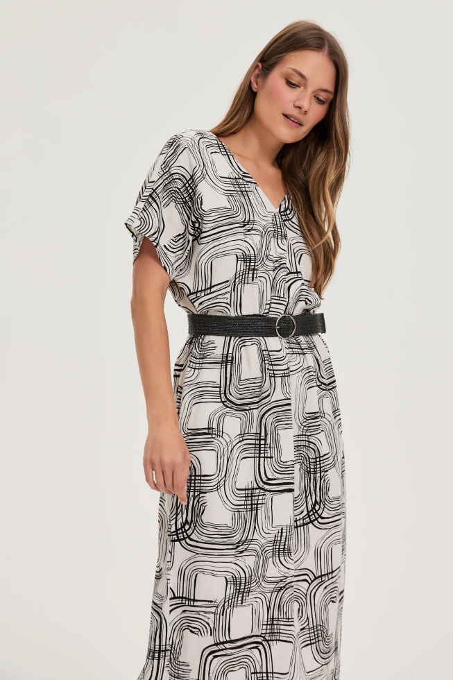 Wiskozowo-lniana sukienka biała