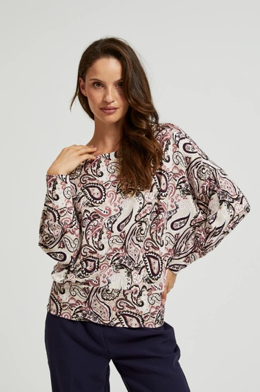 Wzorzysty sweter z długimi rękawami beżowy