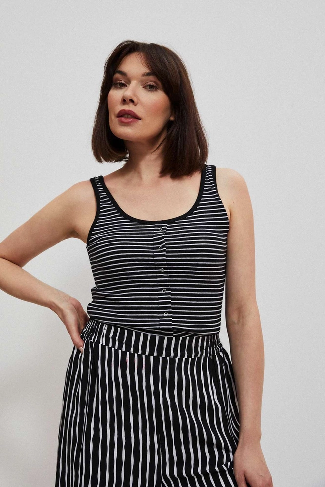 Top w paski z guzikami czarno-biały