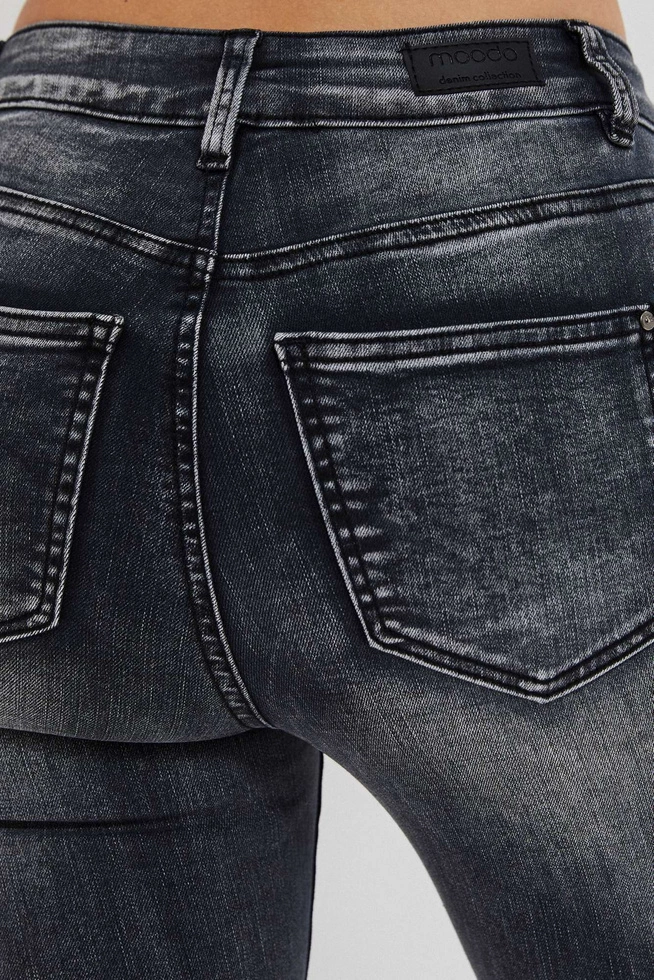 Jeansy skinny medium waist z przetarciami grafitowe